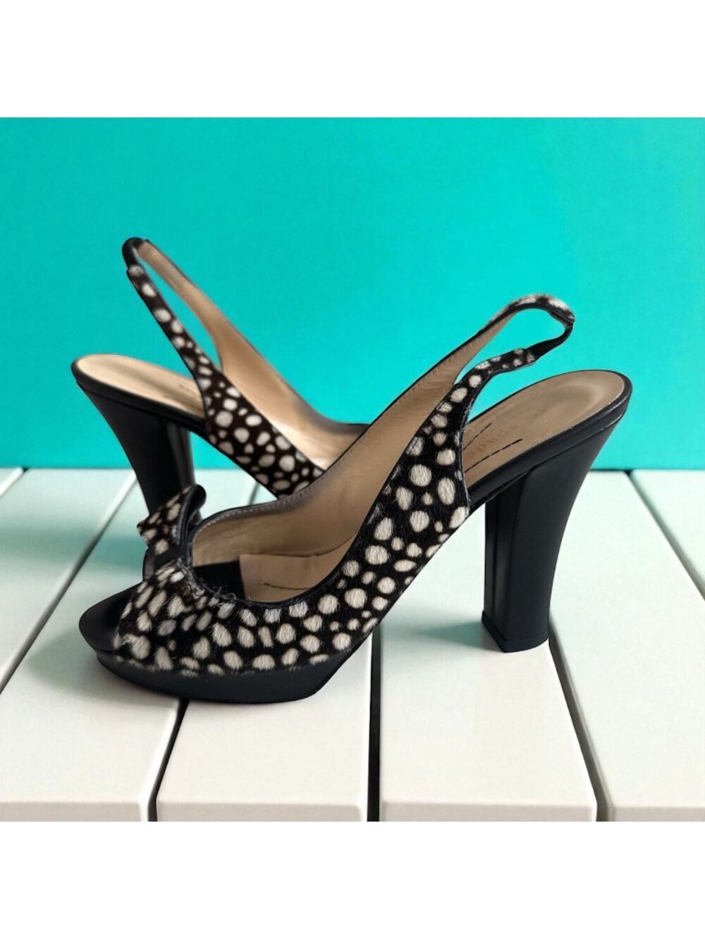 KATE SPADE Vintage Y2K Brown Cream Calf Hair Slingbacks Heels Size 6